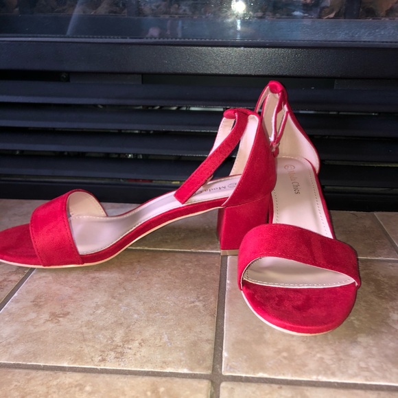 Shoes - Size 7 1/2 red faux suede heels.